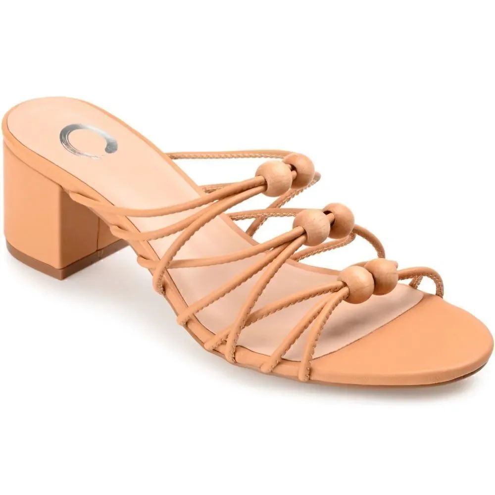 Journee Collection Womens Kennadi Beaded Sandals Leather Tan 8M New